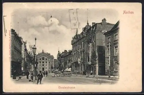 AK Aachen, Theaterstrasse mit Passanten
