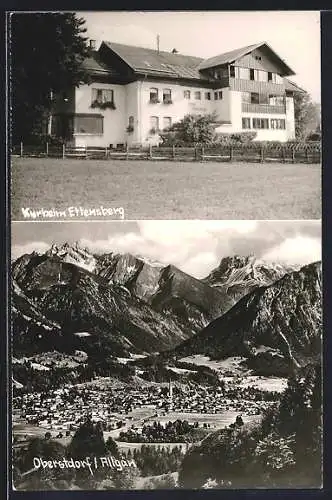 AK Oberstdorf /Allgäu, Blick auf den Ort mit Kurheim Ettensberg