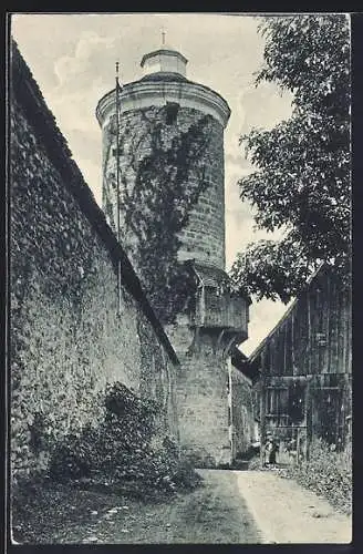 AK Isny /Allgäu, Der Diebsturm mit südlicher Stadtmauer