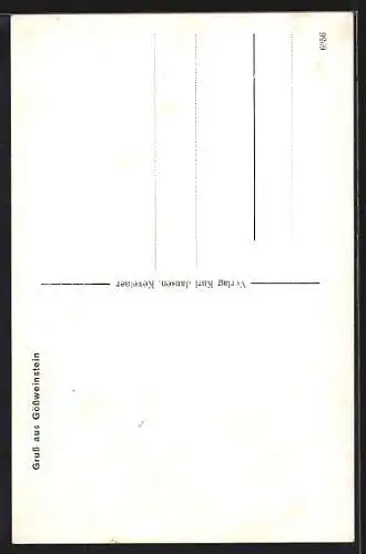 AK Gössweinstein, Ortsansicht und Schwalbe mit Gedicht im Schnabel