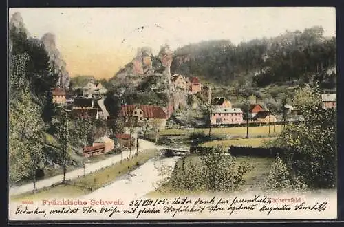 AK Tüchersfeld /Fränkische Schweiz, Flusspartie mit Häusern am Ortsrand