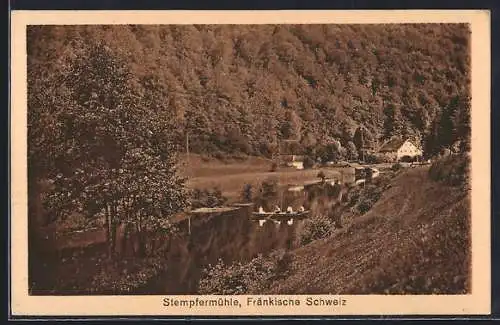 AK Stempfermühle /Fränk. Schweiz, Flusspartie mit Ruderboot