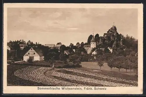AK Wichsenstein /Fränk. Schweiz, Blumenfeld vor dem Ort