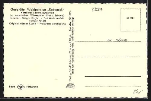 AK Wiesenttal /Fränk. Schweiz, Gasthaus Waldpension Rabeneck
