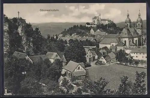 AK Gössweinstein /Fränk. Schweiz, Die Kirche im Ortszentrum, Das Kreuz auf dem Berg