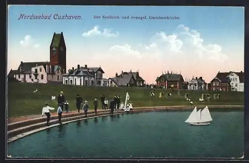 AK Cuxhaven, Der Seedeich und evangel. Garnisonkirche