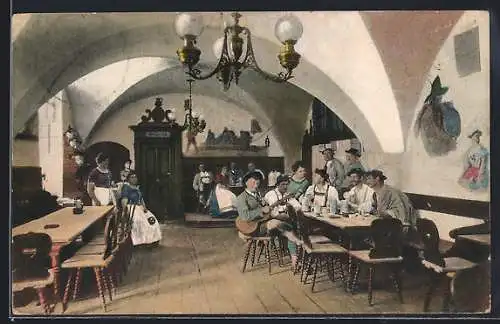 AK Tegernsee, Gaststätte Herzogl. Bräustübel im Schloss, Innenansicht