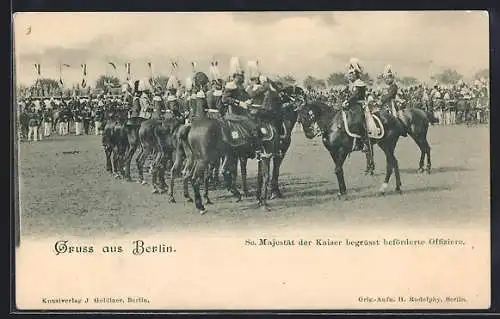 AK Berlin, Der Kaiser begrüsst beförderte Offiziere auf dem Tempelhofer Feld