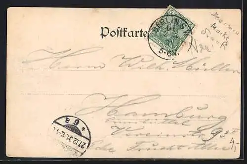 AK Berlin-Friedrichshain, Oberbaumbrücke mit elektr. Hochbahn, Lastkahn