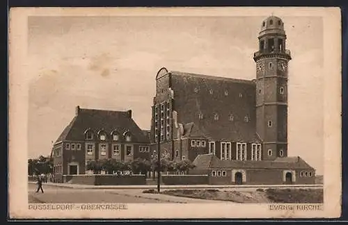 AK Düsseldorf-Obercassel, Evang. Kirche mit Vorplatz
