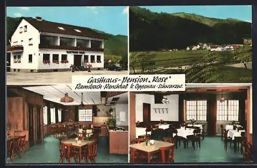 AK Ramsbach /Renchtal, Gasthaus und Pension Rose, Innen- und Aussenansicht, Inh. Fam. K. Blessing