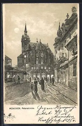 Künstler-AK München, Blick auf die Peterskirche
