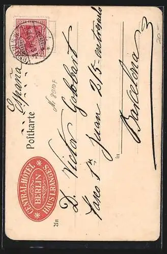 Lithographie Berlin, Central-Hotel mit Strassenpartie