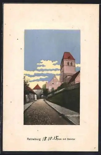 AK Ratzeburg, Blick auf den Dom mit Steintor