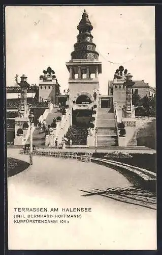 AK Berlin-Halensee, Terrassen am Halensee, Lunapark, Kurfürstendamm 124 a