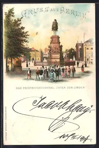 Lithographie Berlin, Das Friedrichsdenkmal Unter den Linden