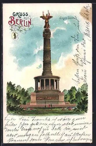 Lithographie Berlin, Vorderansicht der Siegessäule