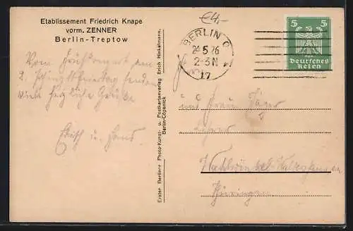 AK Berlin, Aussenbewirtung im Etablissement Friedrich Knape in Treptow