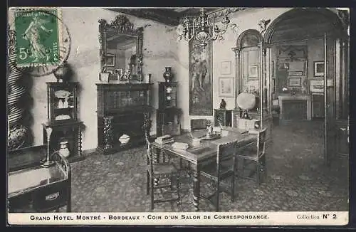 AK Bordeaux, Coin d`un Salon de Correspondance au Grand Hôtel Montré