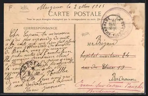 AK Margaux, Rue de la Poste avec des passants et bâtiments historiques
