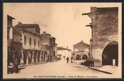 AK Saint-Macaire, Place du Marché et Les Arceaux