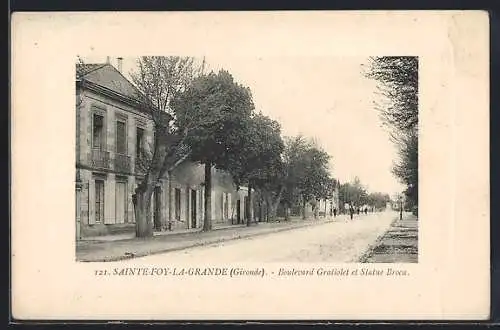 AK Sainte-Foy-la-Grande, Boulevard Gratiolet et Statue Broca