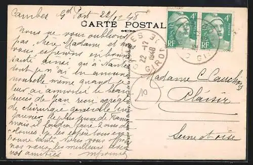 AK Cambes, Le Bourg, Route de Cadillac avec vue sur l`église et la rue principale