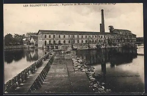 AK Les Églisottes, Papeteries de Montourat, Vue prise du barrage