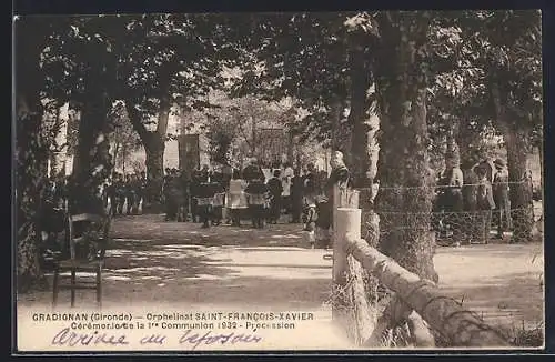 AK Gradignan, Orphelinat Saint-Francois-Xavier, Cérémonie de la 1re Communion 1932, Procession