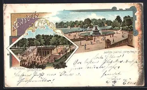 Lithographie New York, NY, Central Park, The Terrace and Bethesda Fountain