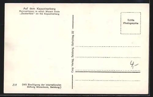 AK Salzburg, Zauberflötenhäuschen auf dem Kapuzinerberg