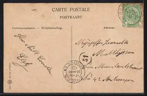 AK Anvers, canal au Sucre, Strassenbahn und Geschäften