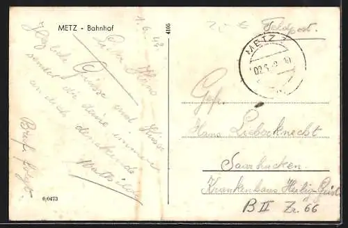 AK Metz, la Gare, vor dem Bahnhof