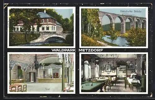 AK Metzdorf / Augustusburg, Gasthaus Waldpark mit Saal und Gaststube, Hetzdorfer Brücke