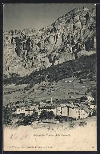 AK Löeche-les Bains, Panorama et la Gemmi, Kirche, um 1900