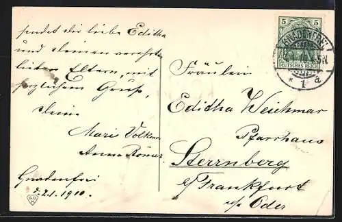 Präge-AK Kleeblatt mit der Jahreszahl 1910, Neujahrsgruss