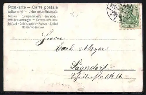 AK Neujahrsengel läutet Glocken, Kinder mit Sektglas, Neujahrsgruss