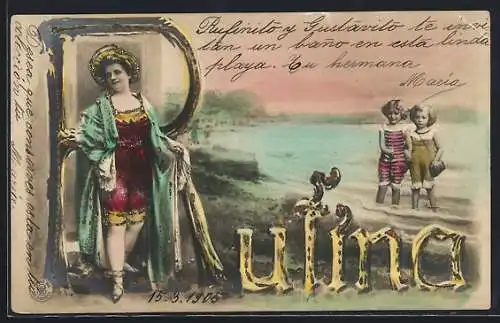 AK Namenstag Rutma, Zwei Kinder am Strand