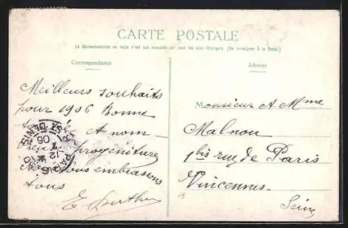 AK Kleinkinder sitzen auf der Jahreszahl 1906, Souvenir affectueux