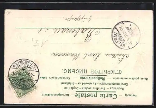 Präge-AK Amor zieht eine Frau hinter sich her