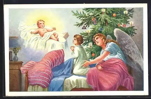 Künstler-AK Weihnachtstraum eines Kindes, Weihnachtsengel