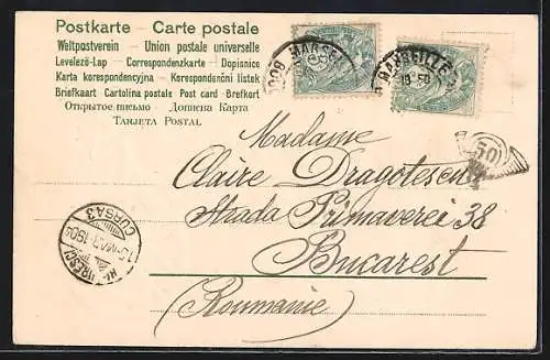 AK Tauben ziehen Amor in einem Wagen