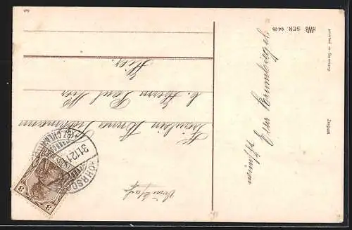 AK Neujahrsengel zieht eine Postkutsche mit Geldsäcken