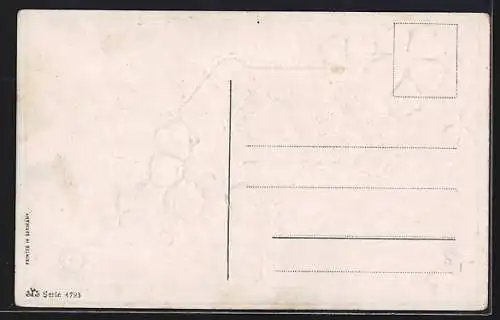 Präge-AK Neujahrsgruss mit Jahreszahl 1915, Kleeblätter und Blüten