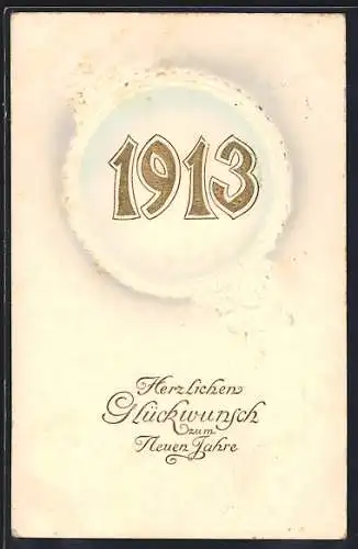 Präge-AK Neujahrsgruss, Jahreszahl 1913 im Blumen-Rahmen