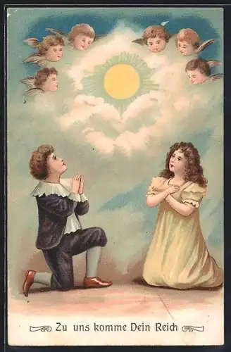 AK Engel beschützen betendes Kinderpaar