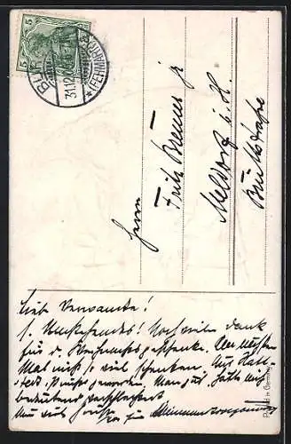 Präge-AK Neujahr, Kinderpaar unter einem Regenschirm