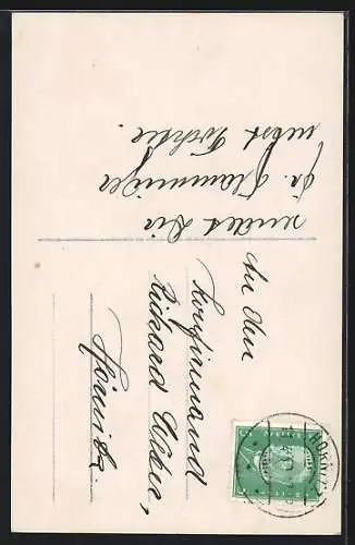 AK Glückwunsch zur Konfirmation, Junge vor einer Kirche