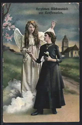 AK Glückwünsche zur Konfirmation mit schönem Engel