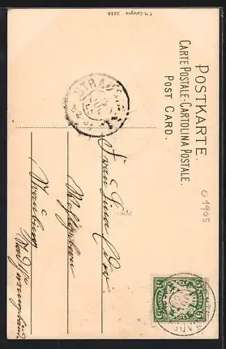 Präge-AK Glückwunsch zum Namenstag, Kleeblätter und Ranken